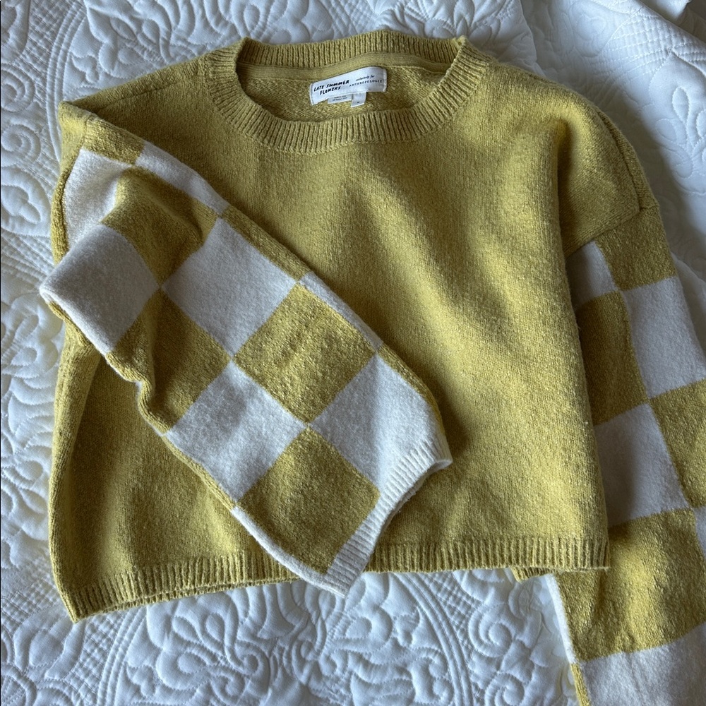 Anthropologie Ashley Brown Durand Late Summer Flowers Checker Sweater Wo…